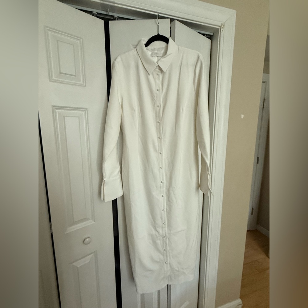 MESHKI - Dorian Fitted Shirt Midi Dress - White - Picture 3 of 7